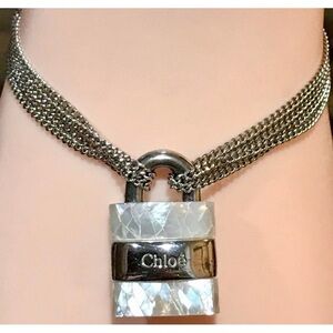 Chloé Mother-of-Pearl & Sterling Silver Padlock Logo Bracelet